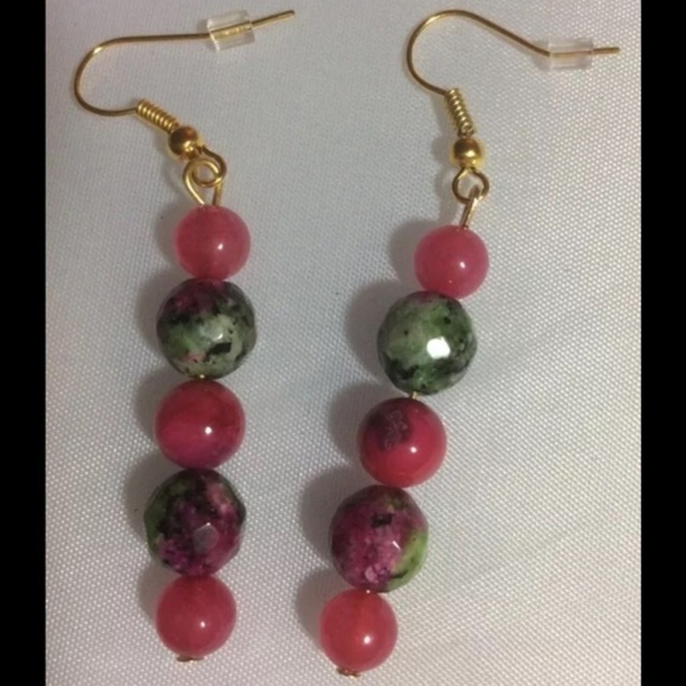 Handmade Earrings Ruby Zoisite and Quartzite